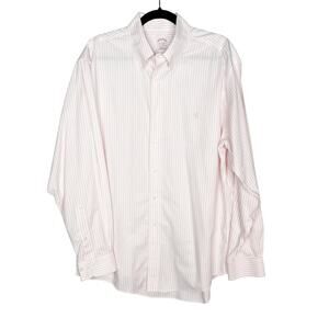 Brooks Brothers L White Pink Stripe The Original Polo Dress Shirt Regular Fit